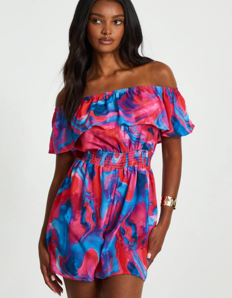 Multi Marble Print Bardot Playsuit
