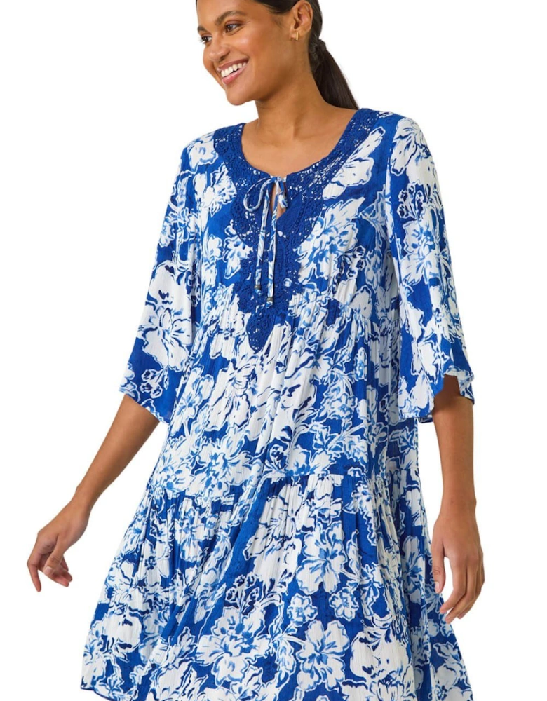 Shadow Floral Lace Smock Dress