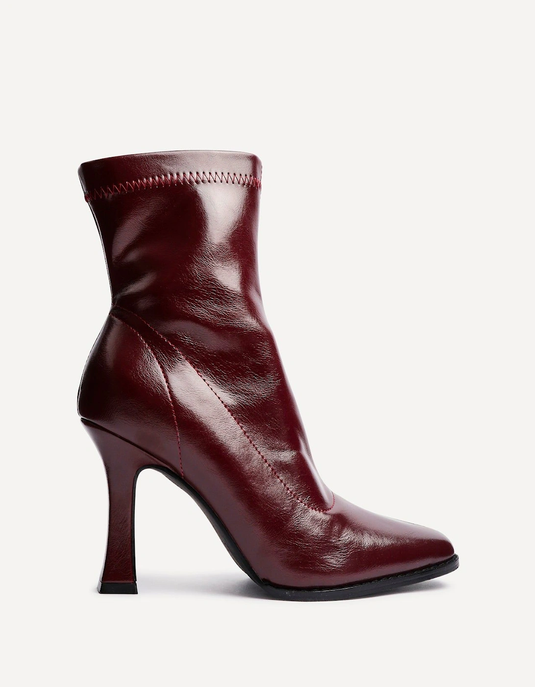 Noelle Burgundy Faux Leather Square Toe Heeled Sock Boot, 2 of 1