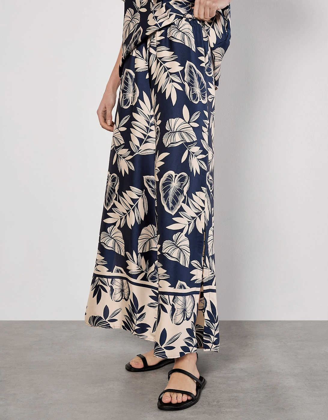 Tropical Leaf Print Satin Wide Leg Trousers, 2 of 1