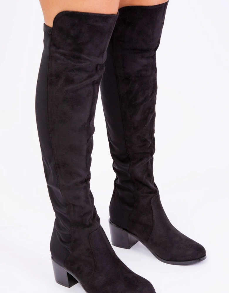 'Britta' Thigh High Mid Heeled Boots