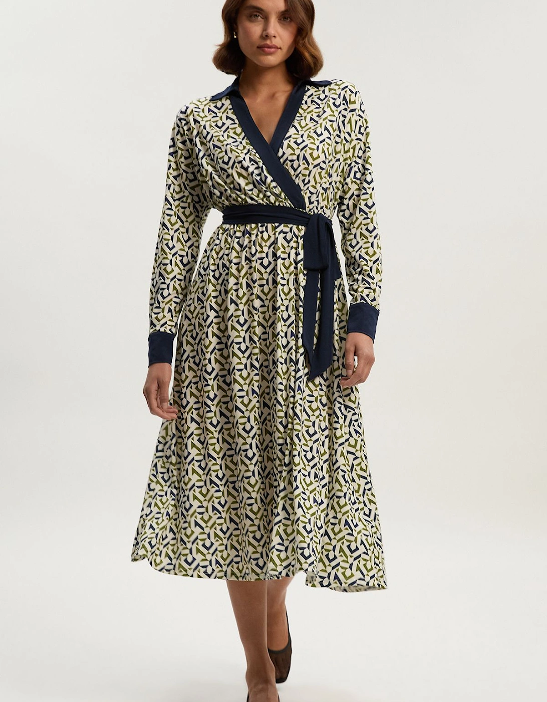 Geo Print Crepe Tie Waist Maxi Dress, 2 of 1