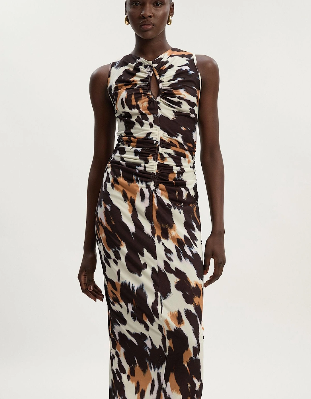 Petite Animal Print Crepe Cut Out Neck Midi Dress, 2 of 1