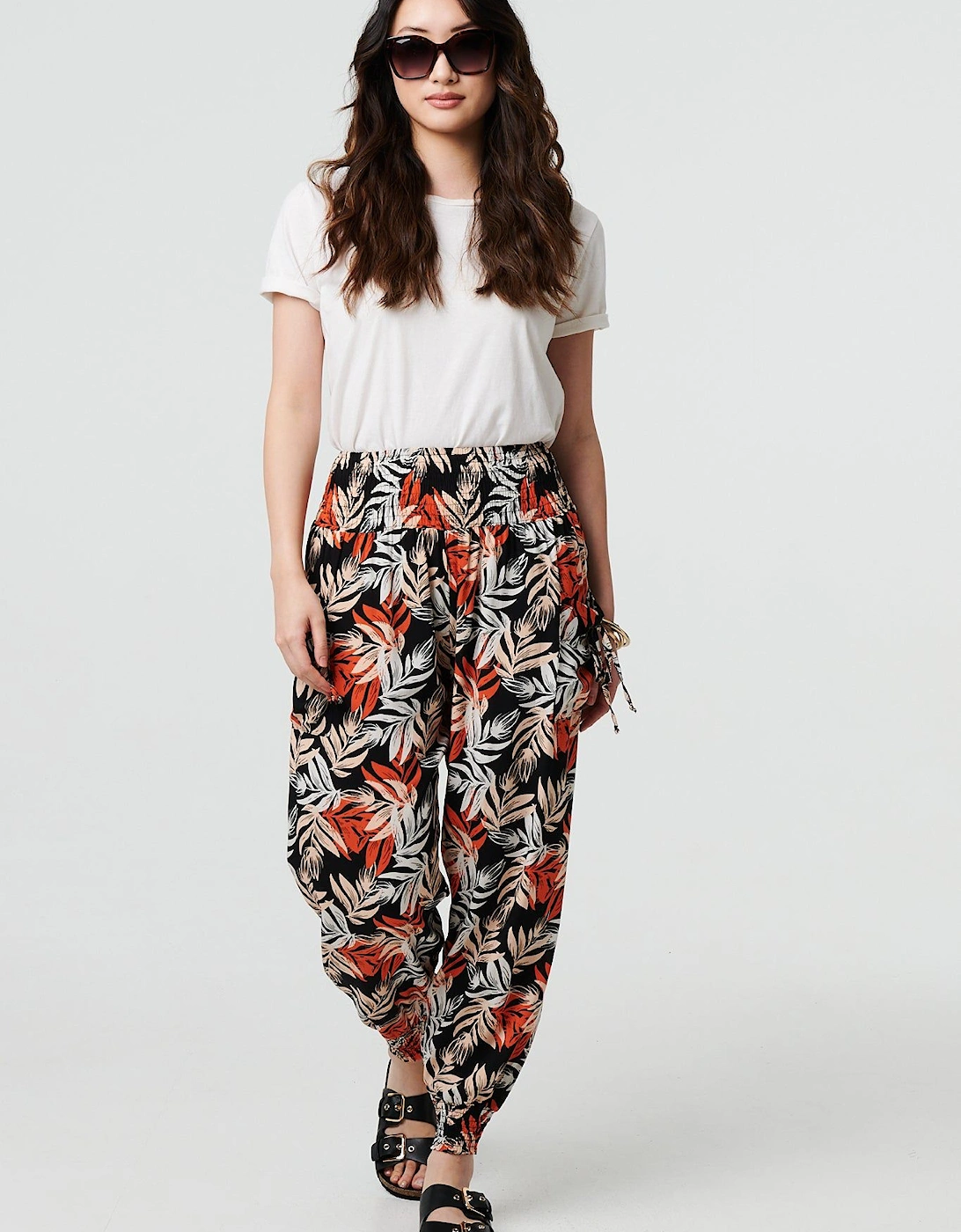 Leaf Print High Waist Shirred Harem Pants, 2 of 1
