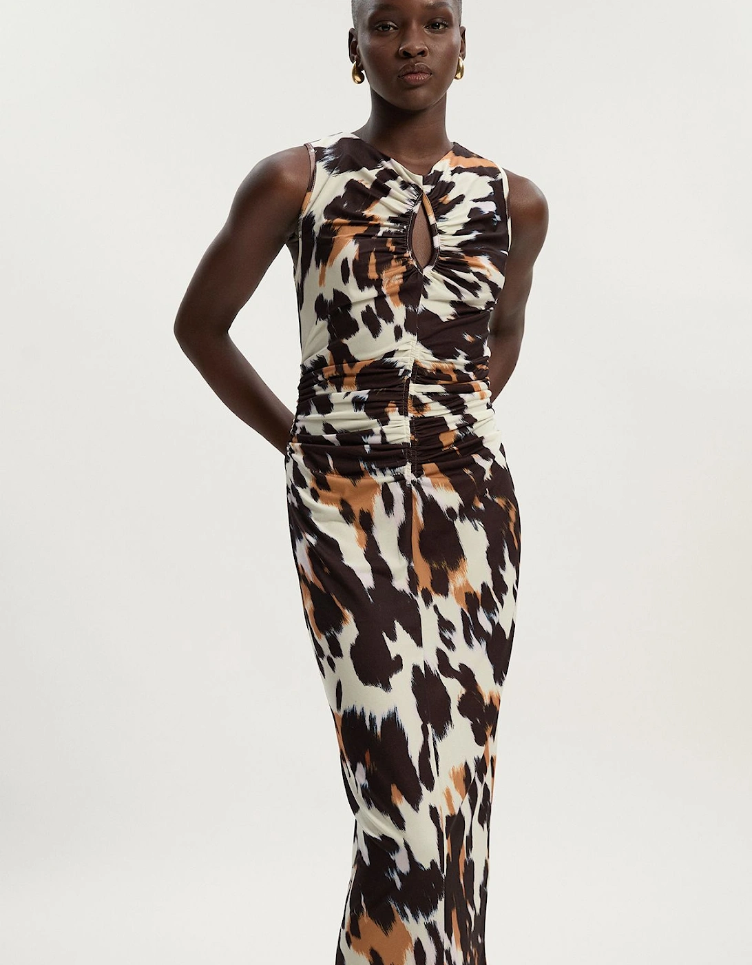 Animal Print Crepe Cut Out Neck Midi Dress, 2 of 1