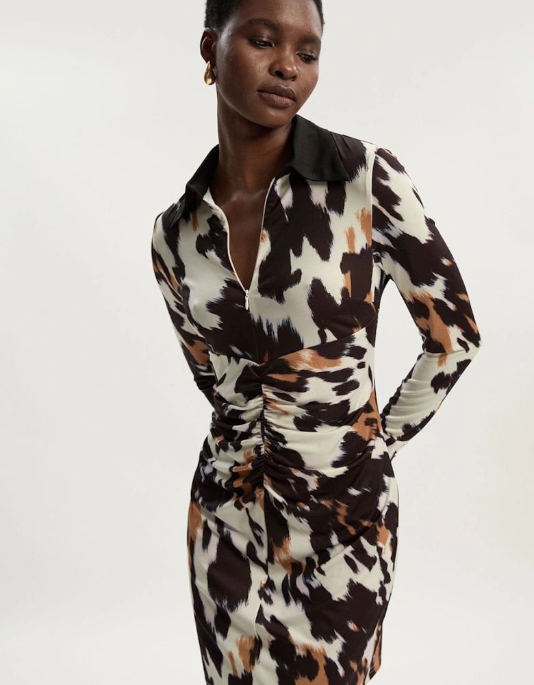 Tall Animal Print Crepe Collared Mini Dress
