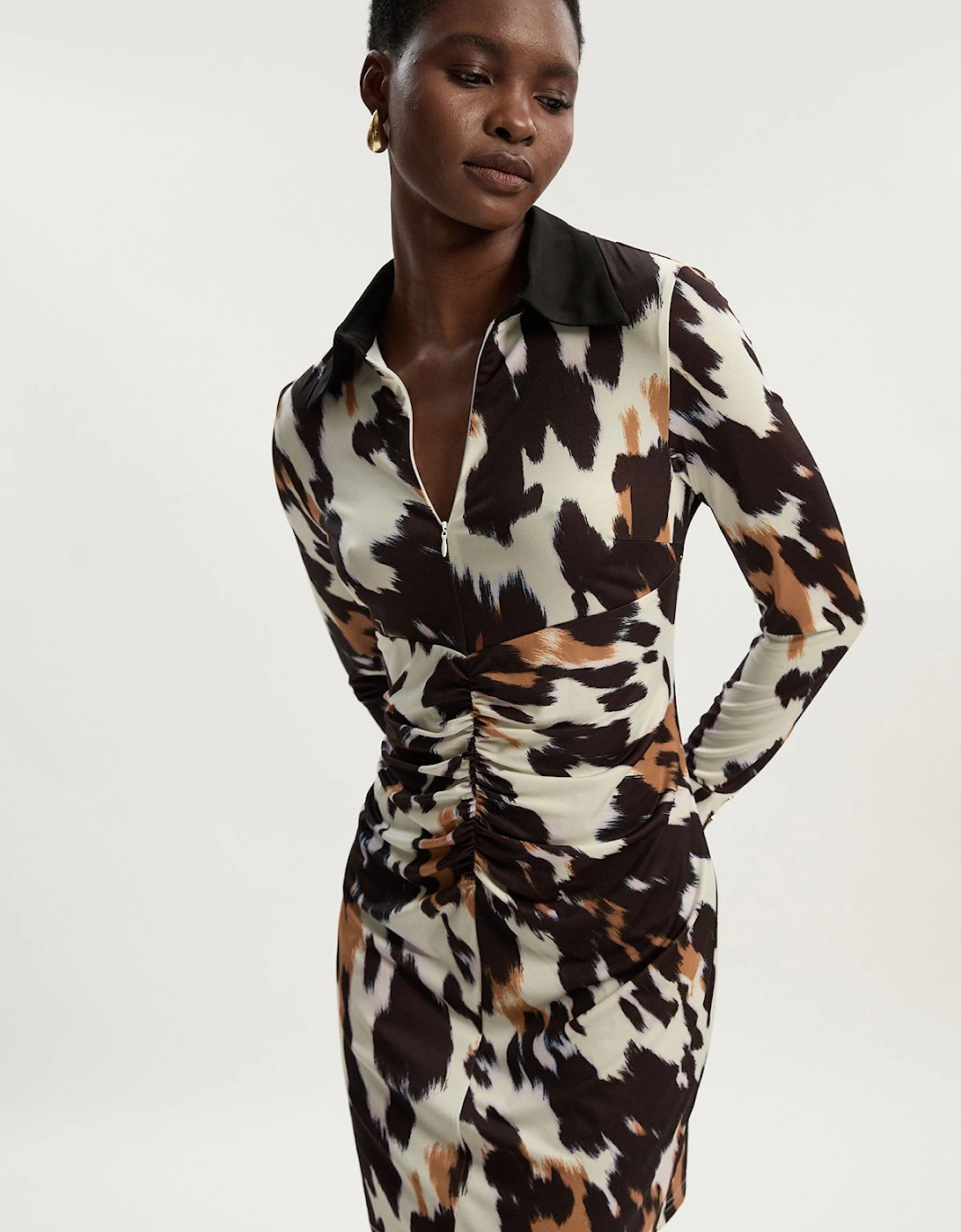 Tall Animal Print Crepe Collared Mini Dress, 2 of 1