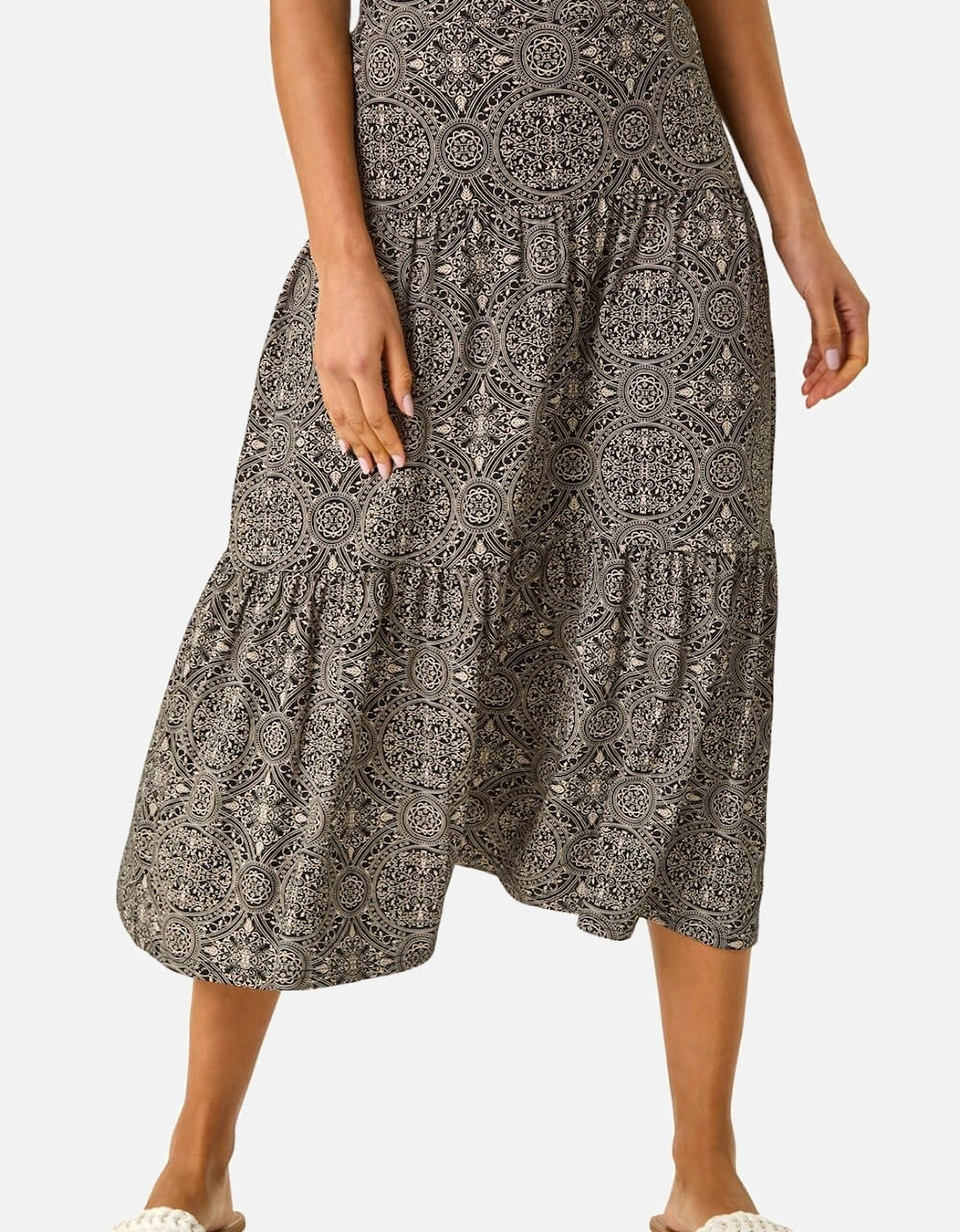 Stretch Geometric Floral Midi Skirt, 2 of 1