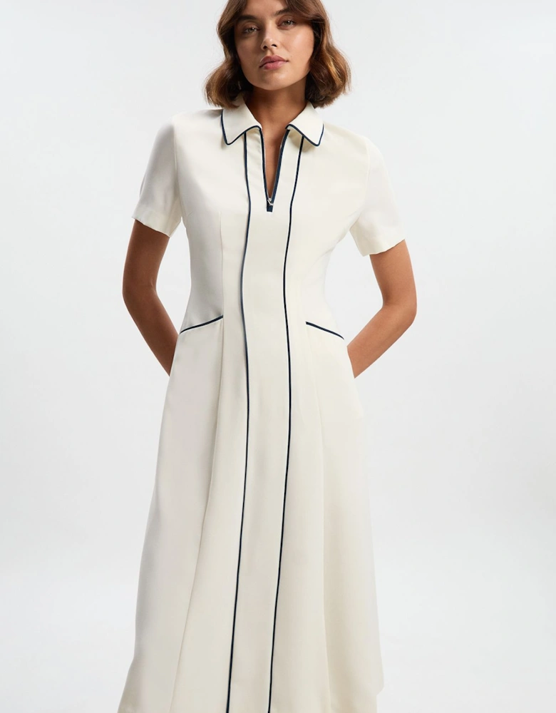 Tailored Crepe Tipped Tailored Midi Shirt Dress