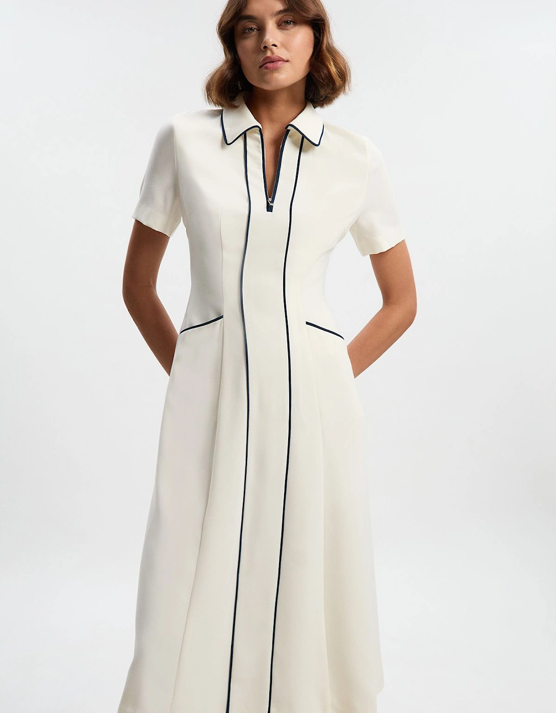 Tailored Crepe Tipped Tailored Midi Shirt Dress, 2 of 1