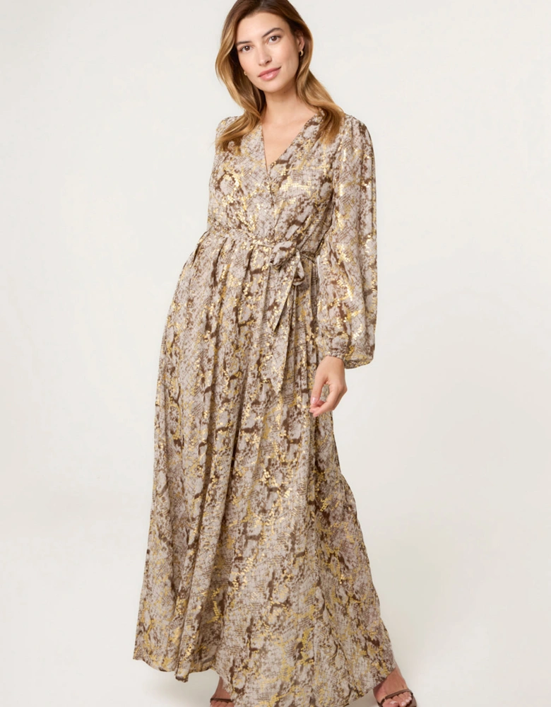 Gold Snake Print Long Dress