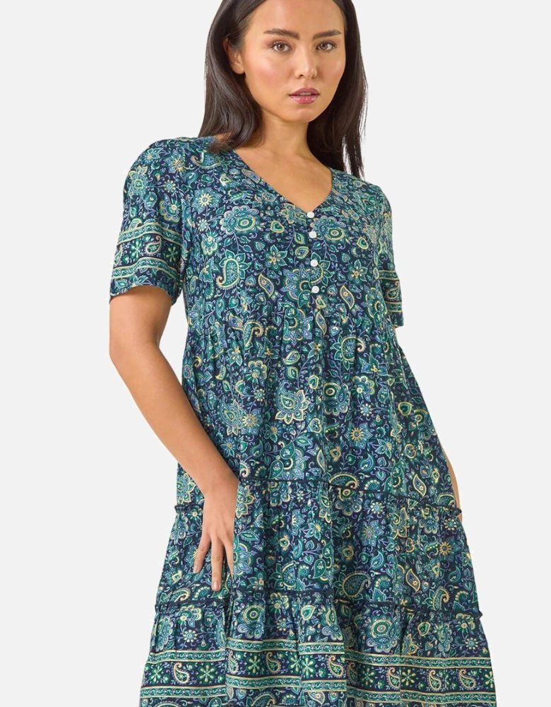 Petite Paisley Print Tiered Dress