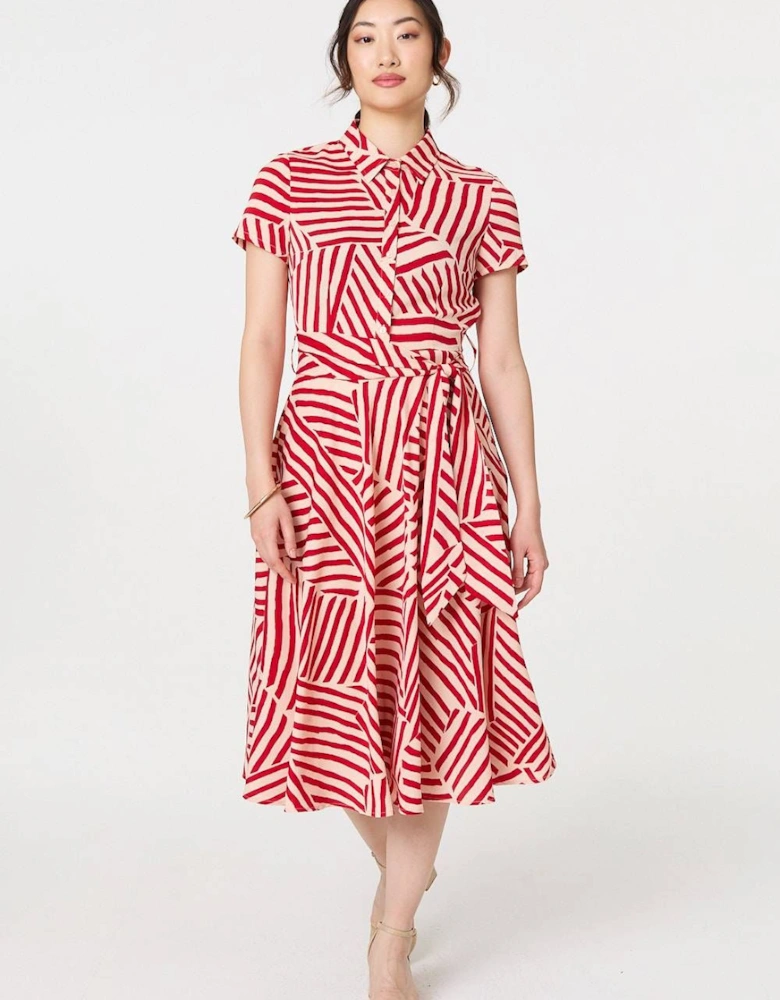 Striped Tie Waist Midi Shirt Dress