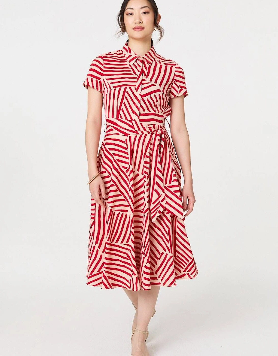 Striped Tie Waist Midi Shirt Dress, 2 of 1