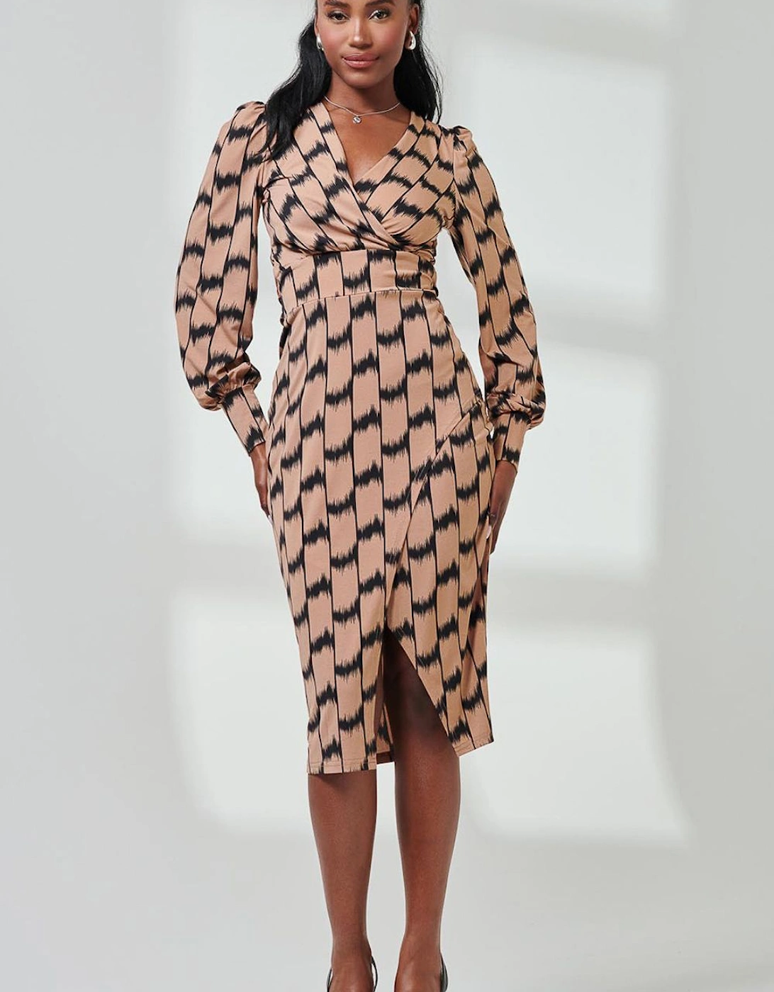 Print Long Sleeve Jersey Pencil Dress, 2 of 1