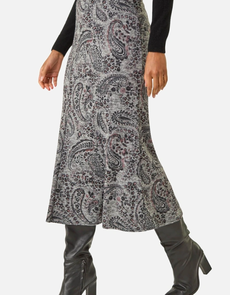 Paisley Print Stretch Midi Skirt