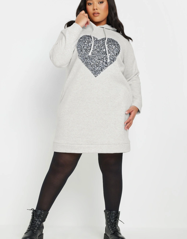 Sequin Embellished Heart Hoodie Dress