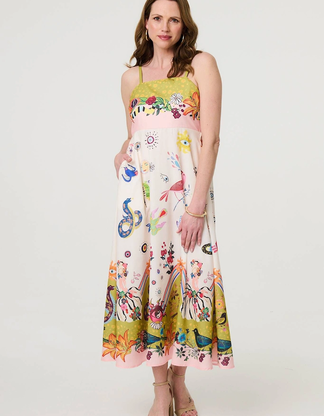 Printed A-Line Sleeveless Midi Dress, 2 of 1