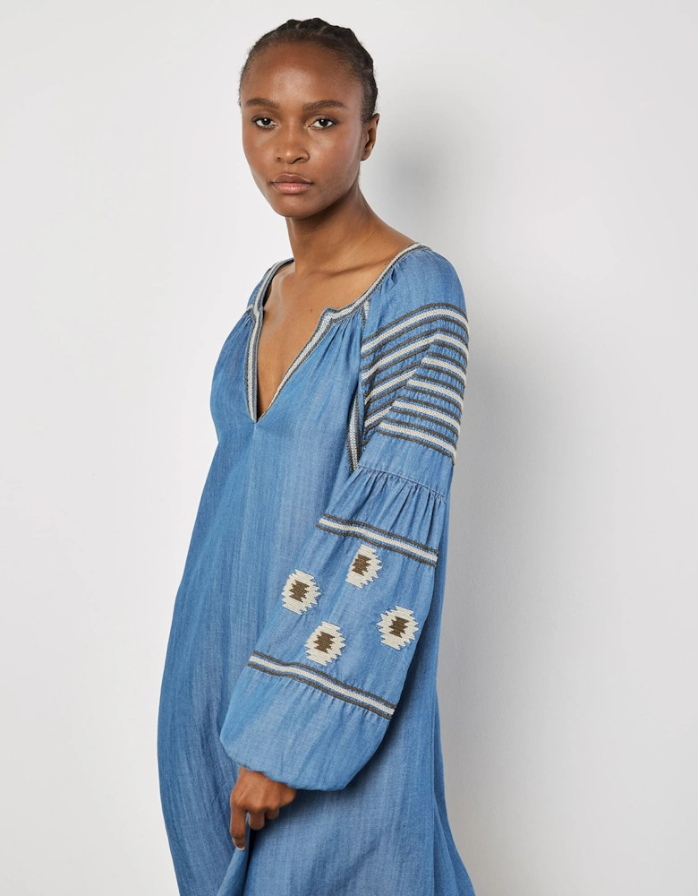 Aztec Embroidered Denim Mini Dress