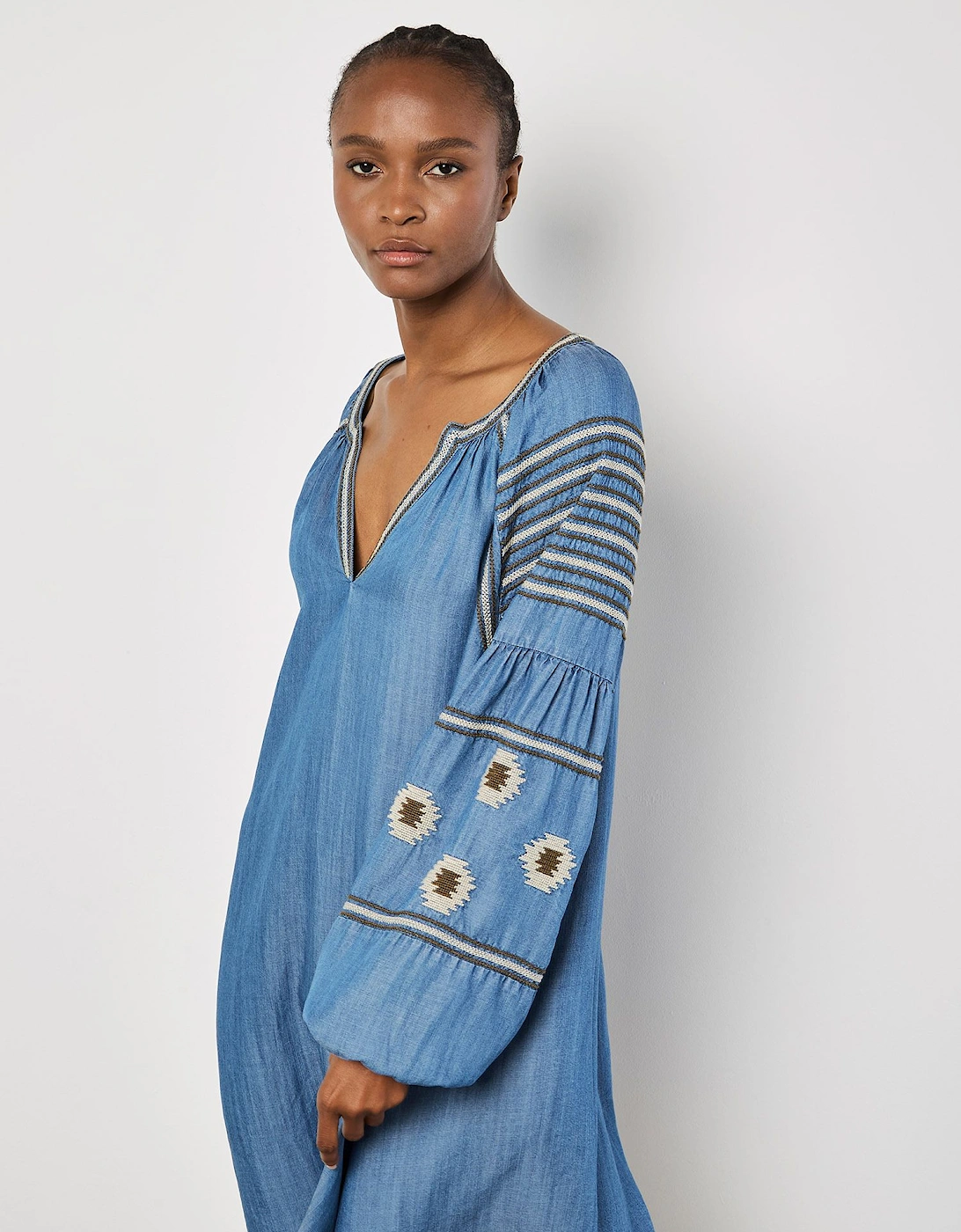 Aztec Embroidered Denim Mini Dress, 2 of 1