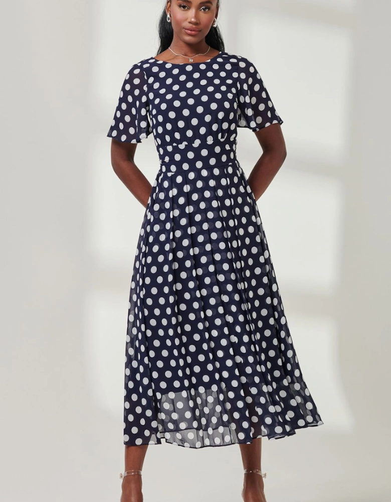 Spotted Chiffon Fit & Flare Midi Dress
