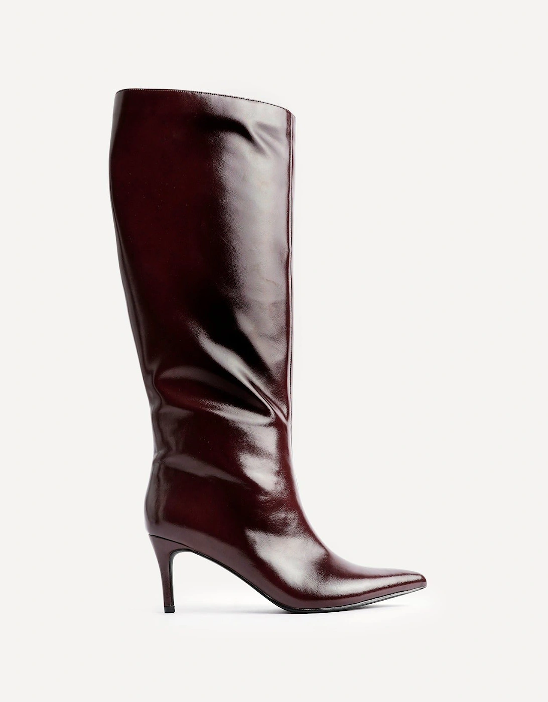 Onyx Burgundy High Shine Pointed Toe High Leg Heeled Boots, 2 of 1