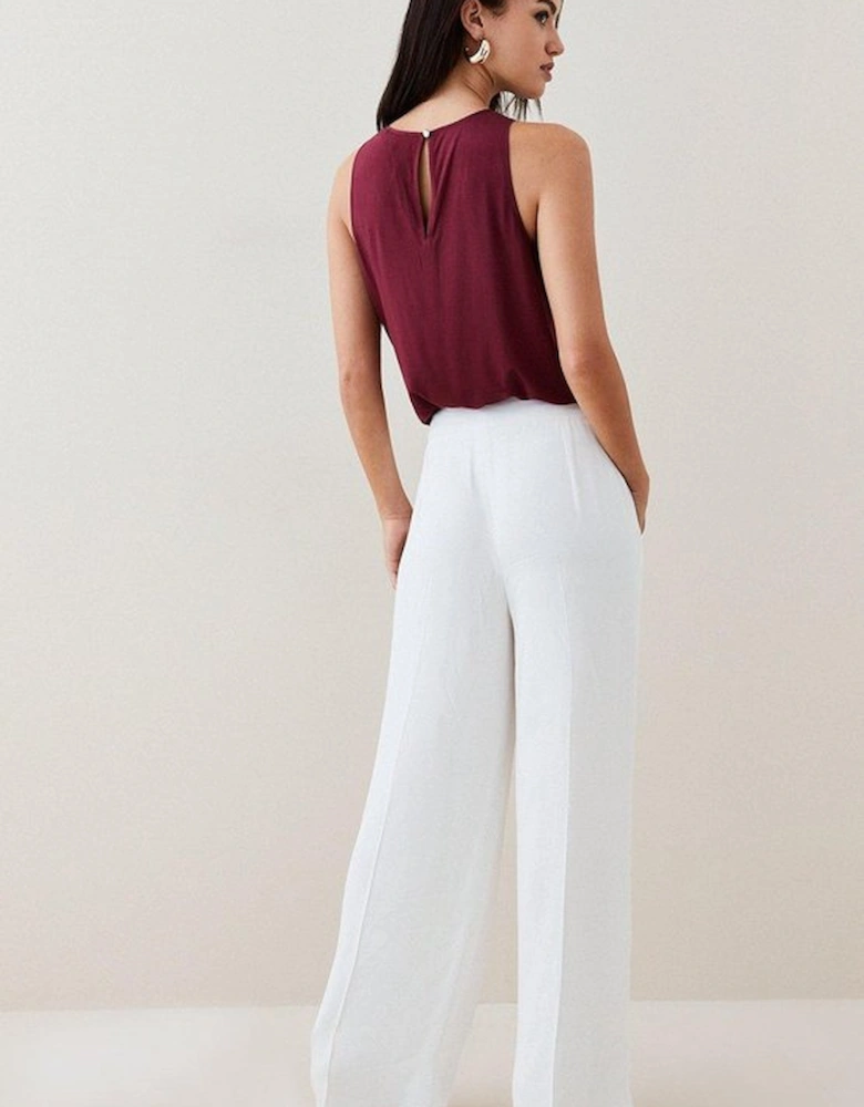 Petite Tailored Viscose Satin Back Crepe Wide Leg Trouser