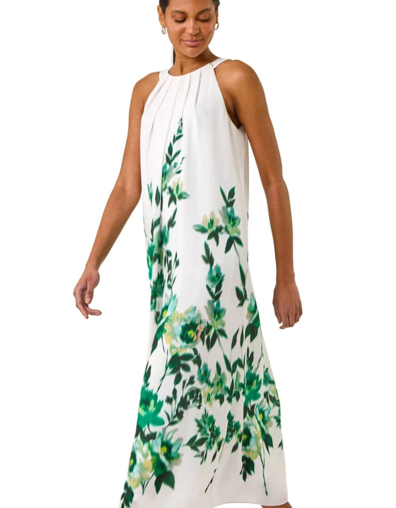 Floral Print Halter Neck Midi Dress