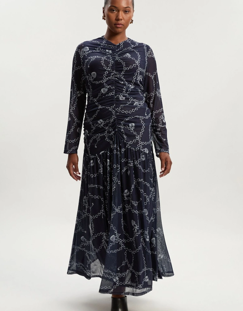 Plus Size Chain Print Mesh Maxi Dress