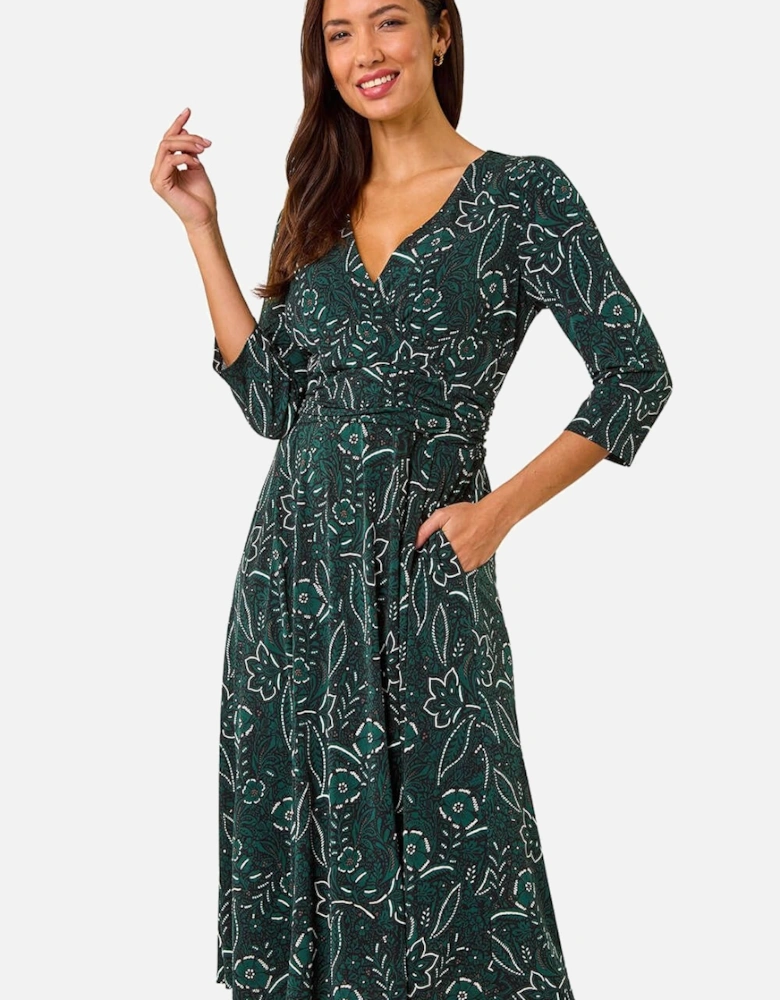 Paisley Print Wrap Midi Dress