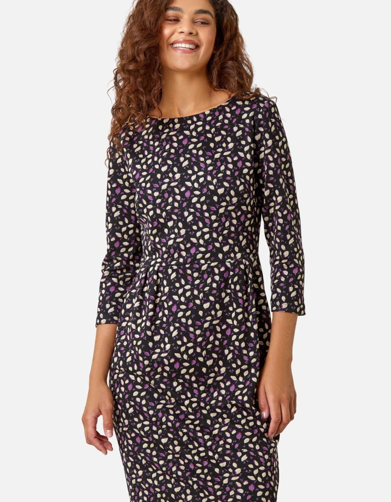 Leaf Print Pleat Detail Shift Dress