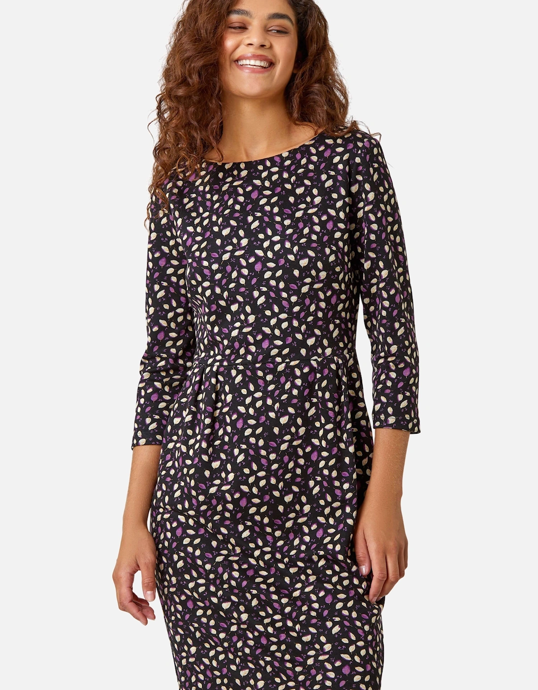 Leaf Print Pleat Detail Shift Dress, 2 of 1