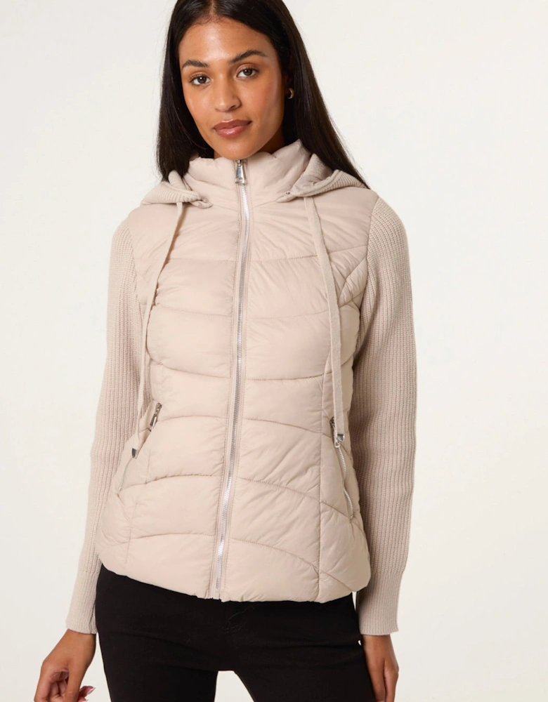 Stone Knitted Sleeve Puffer Jacket