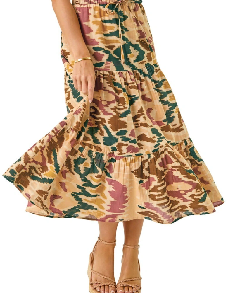 Petite Abstract Tiered Midi Skirt
