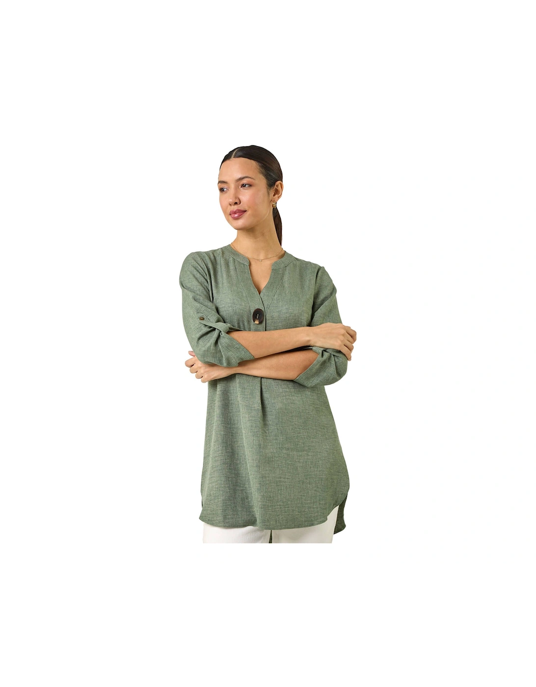 Longline V-Neck Button Tunic Top, 2 of 1