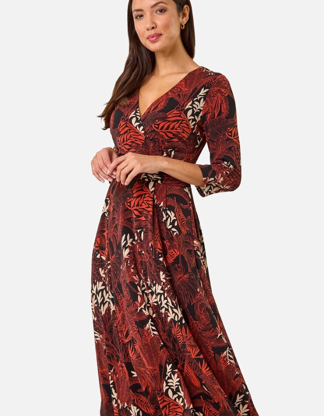 Leaf Print Wrap Midi Stretch Dress, 2 of 1