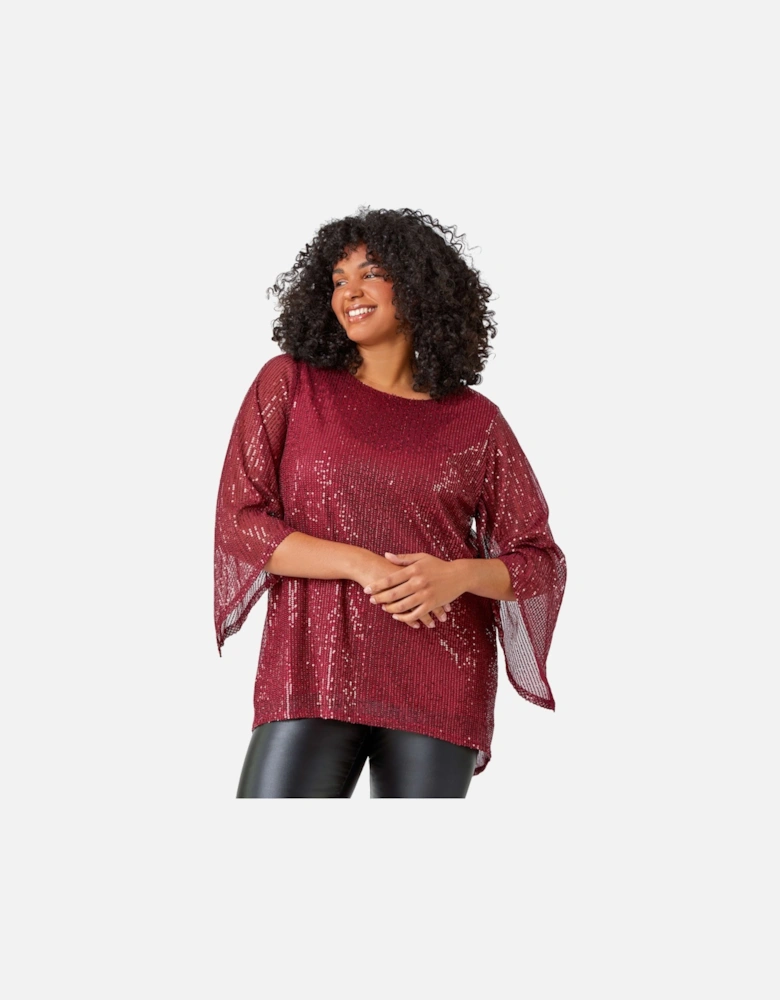 Curve Sequin Flared Sleeve Top