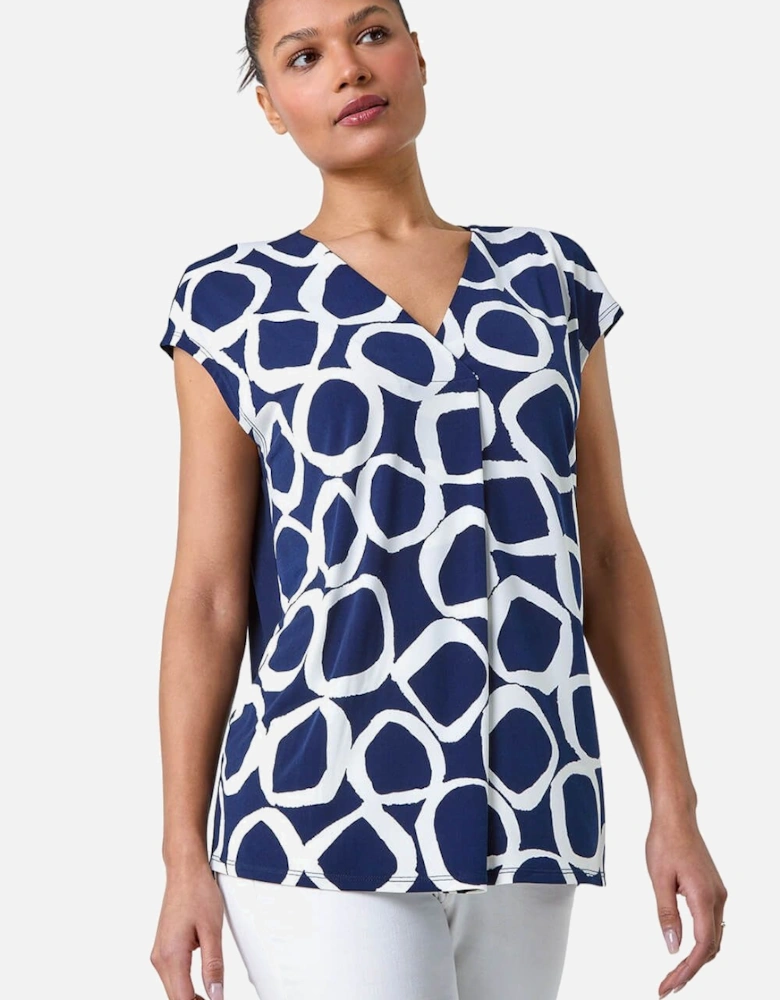 Circle Ring Print V-Neck Stretch Top