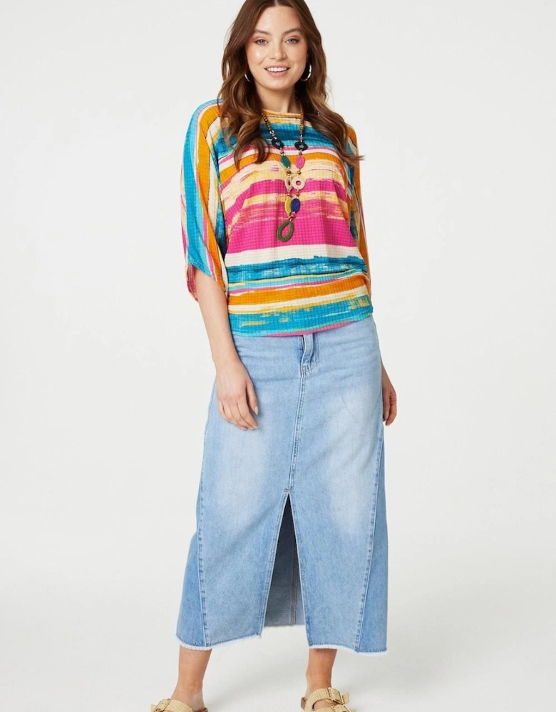 Striped Batwing Top with Necklace