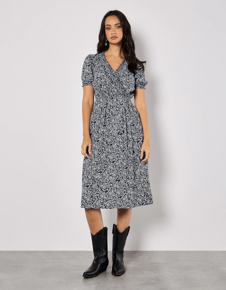 Floral Fruit Wrap Midi Dress