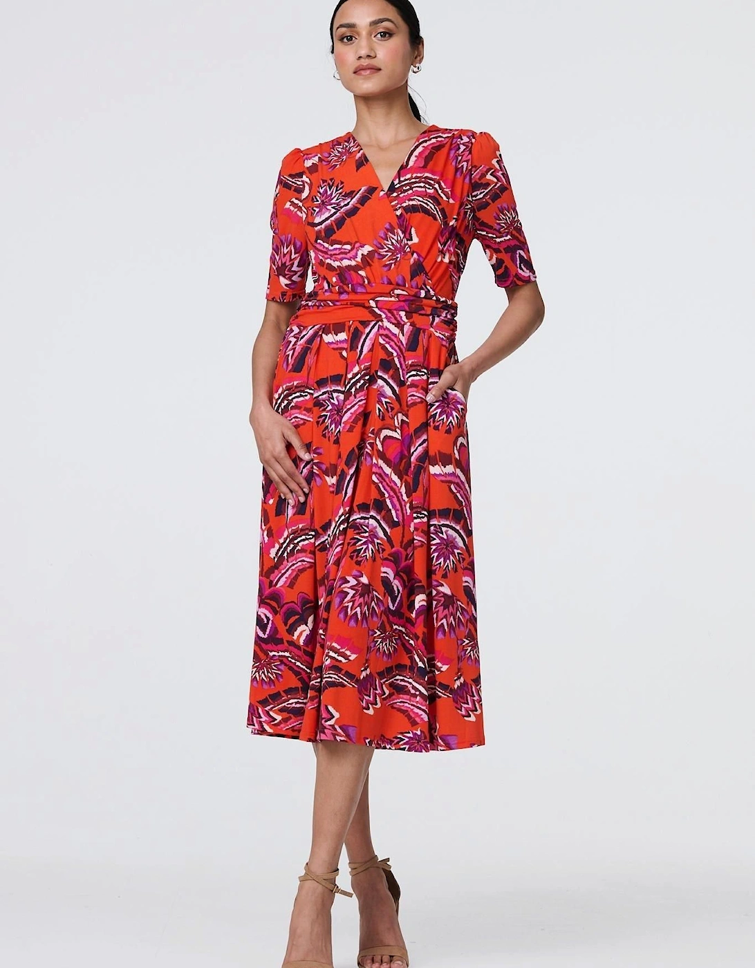 Tropical Print Faux Wrap Midi Dress, 2 of 1