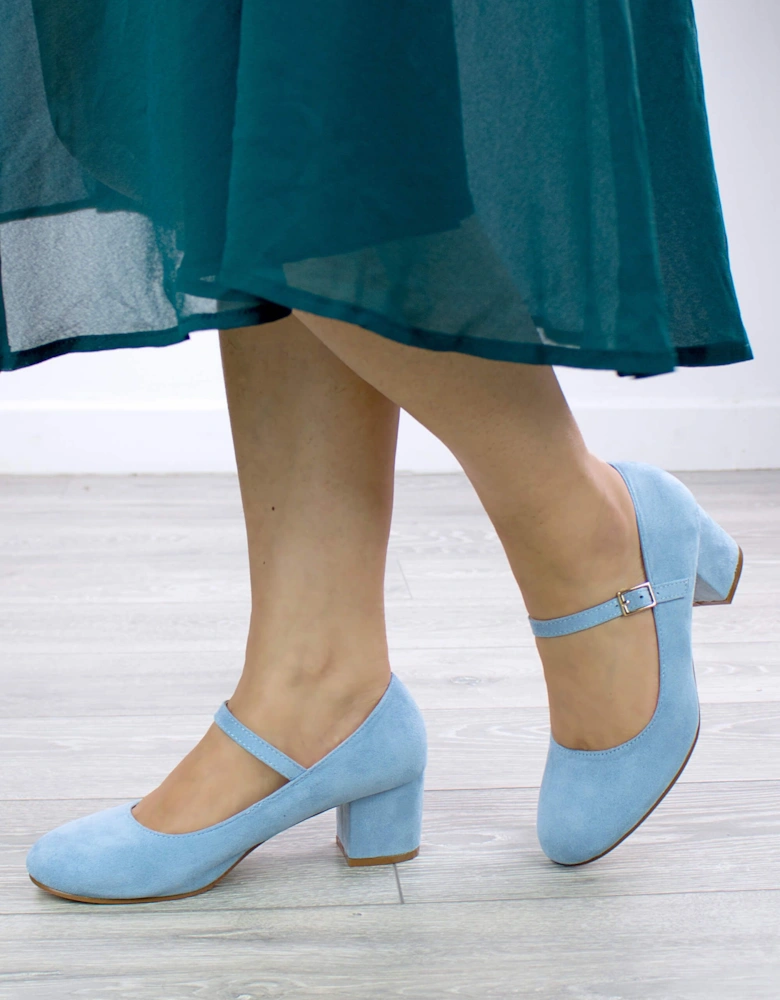 Mid Block Heel Mary Jane Comfort Faux Suede Court Shoes