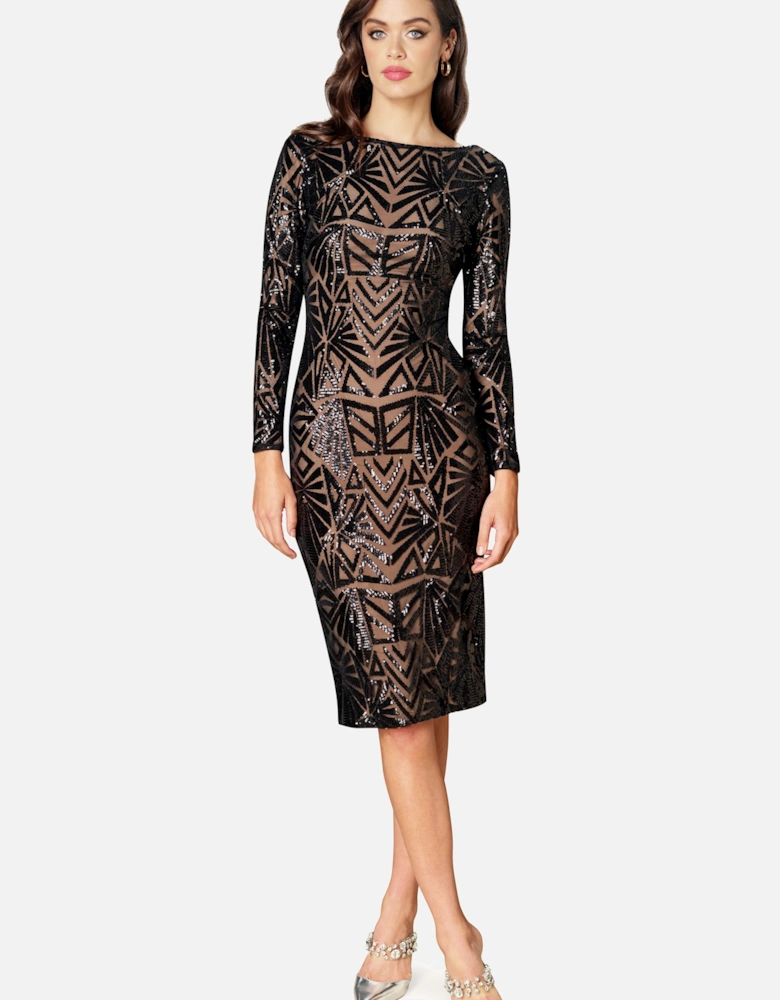 Emery Long Sleeve Midi Sequin Dress Geometric