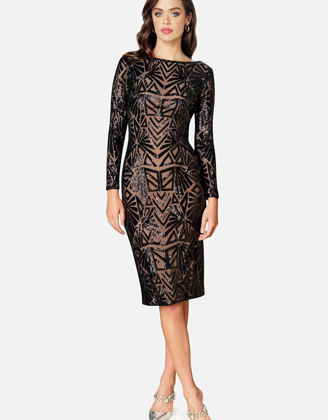 Emery Long Sleeve Midi Sequin Dress Geometric, 2 of 1