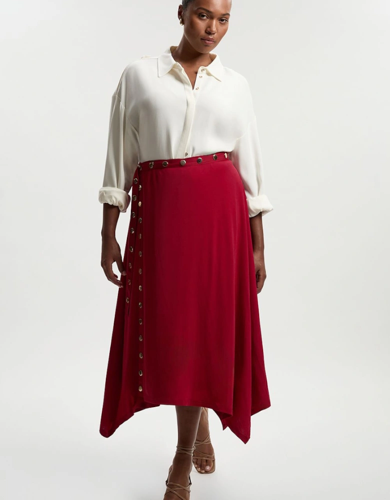 Plus Size Drapey Crepe Hanky Hem Eyelet Detail Maxi Skirt