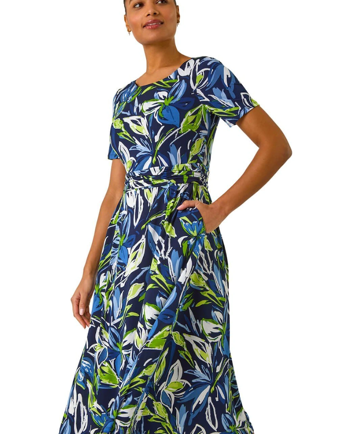 Leaf Print Gathered Midi Dress, 2 of 1