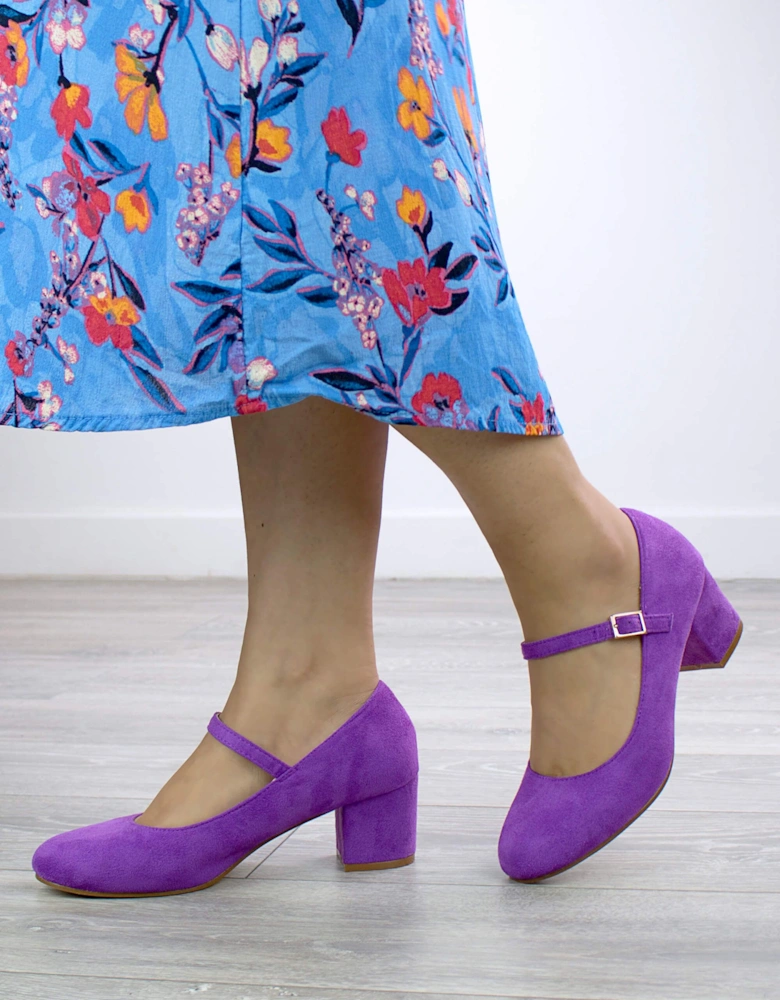 Mid Block Heel Mary Jane Comfort Faux Suede Court Shoes