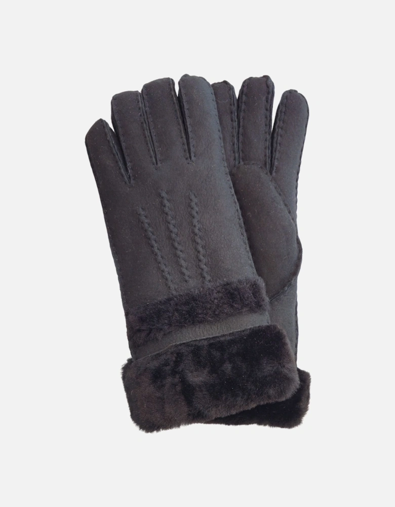 Genuine Sheepskin Suede Gloves with Roll Up/Down Cuff
