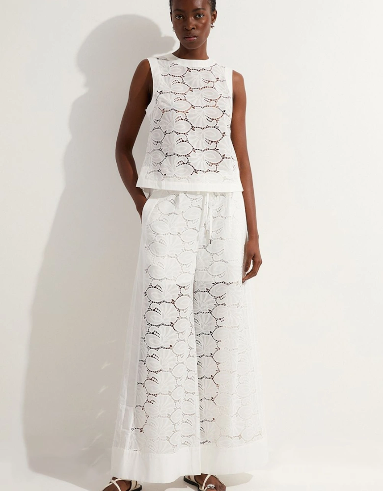 Tall Cotton Cutwork Panelled Woven Wide Leg Trouser