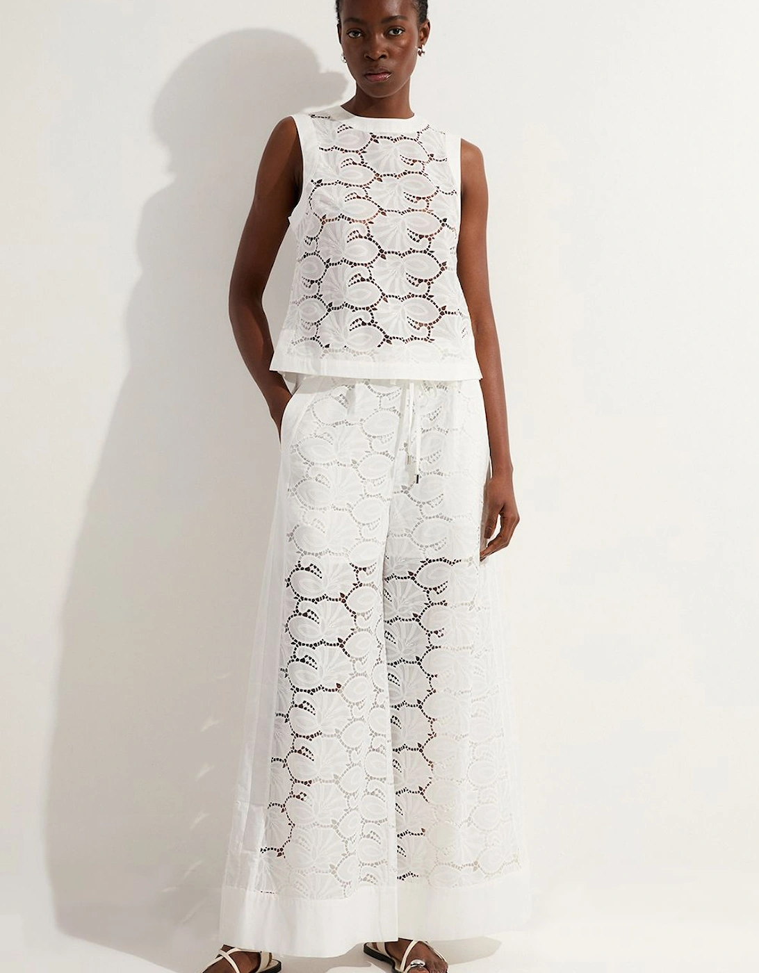 Tall Cotton Cutwork Panelled Woven Wide Leg Trouser, 2 of 1